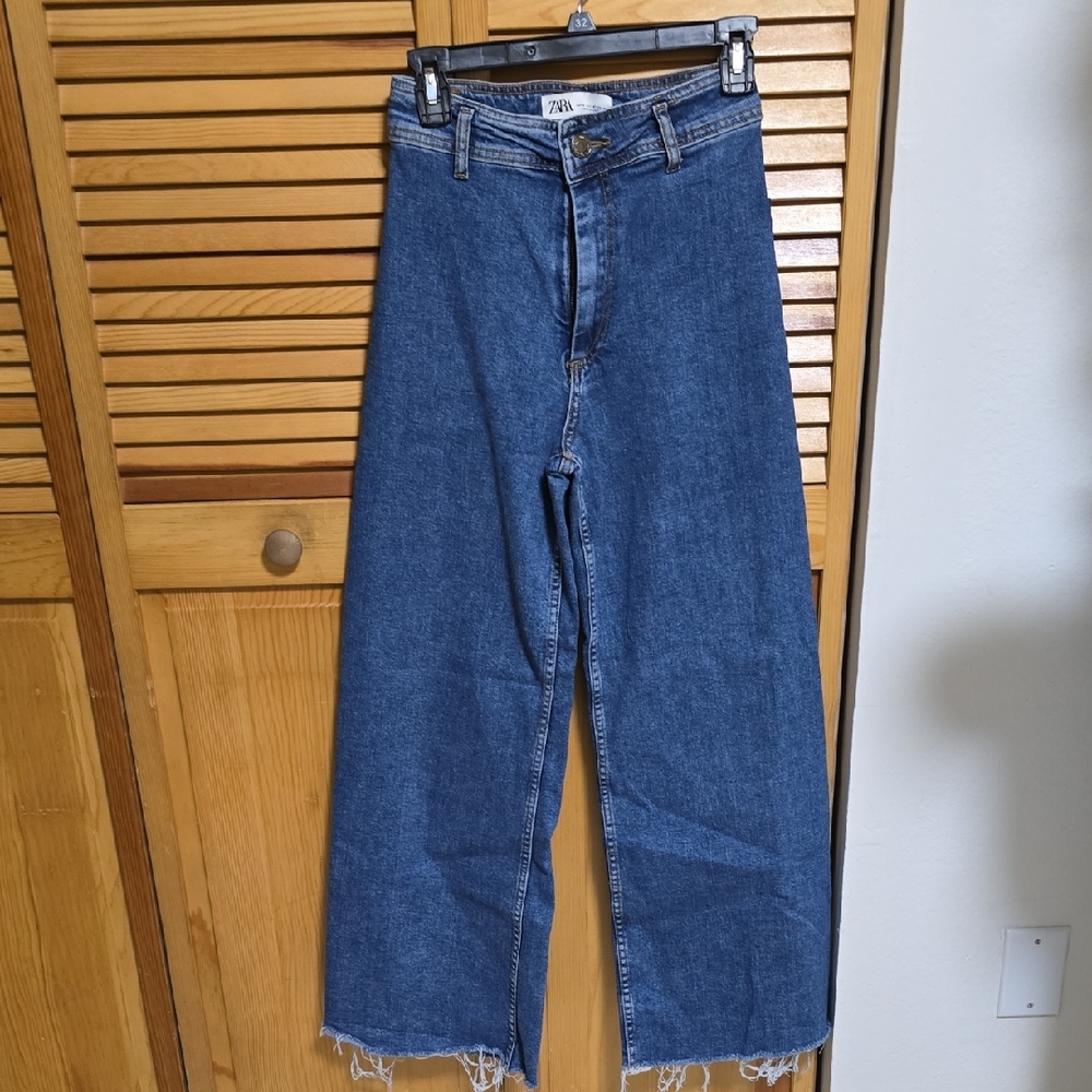 Zara Women's Dark Blue Flare Jeans